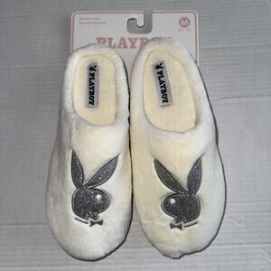 Playboy Logo Memory Foam Indoor Outdoor Off White Slippers Size Medium 6.5-7.5